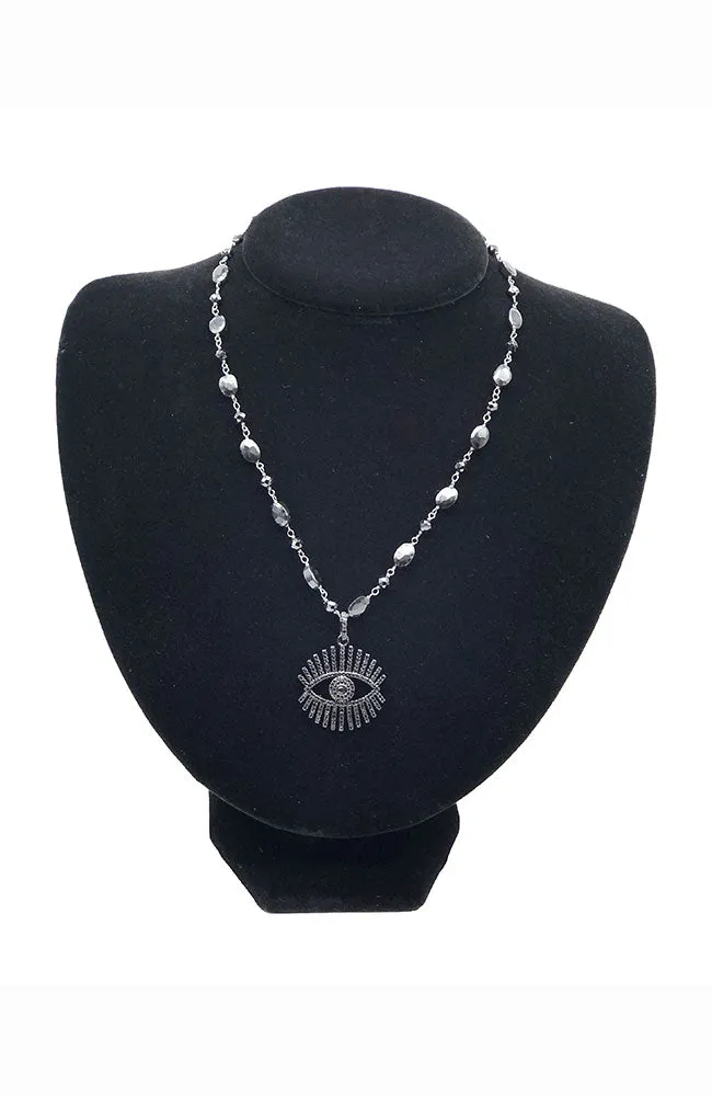 Black CZ Eyelash on Onyx Necklace
