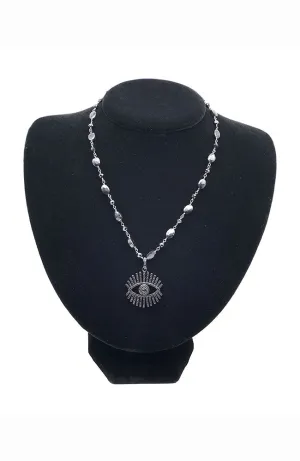 Black CZ Eyelash on Onyx Necklace