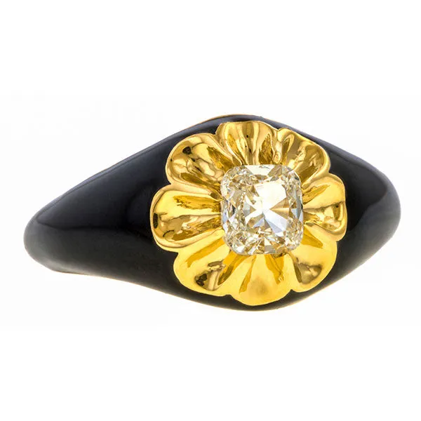 Black Enamel Diamond Ring, 0.54ct.