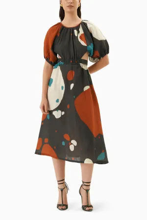 Black Modern Abstract Print Midi