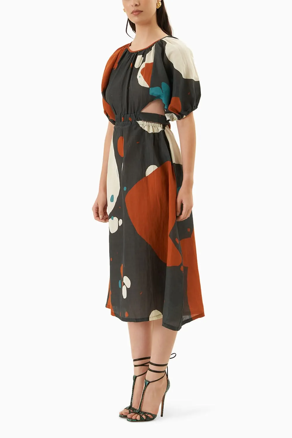 Black Modern Abstract Print Midi