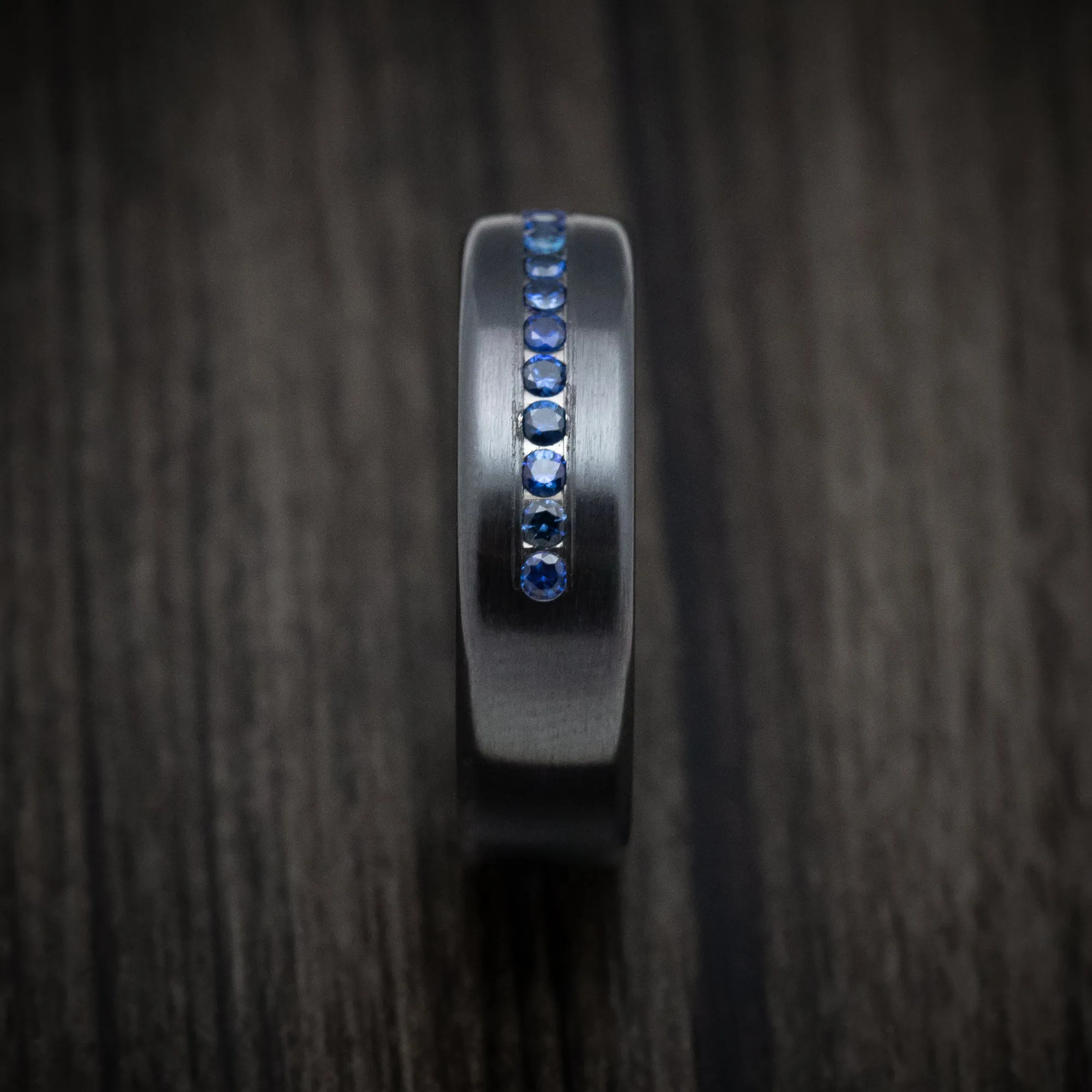 Black Titanium Band with Sapphires Mens Band