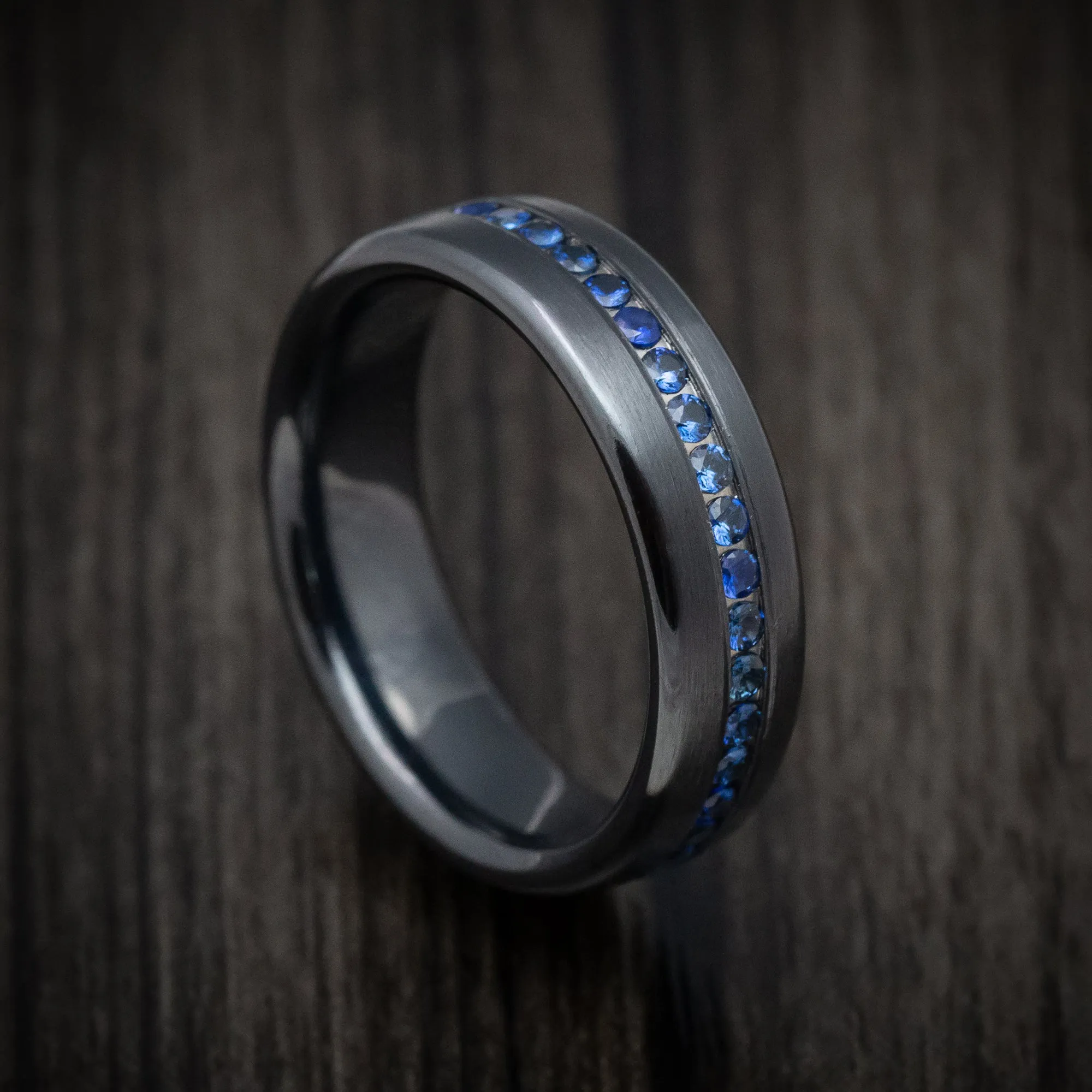 Black Titanium Band with Sapphires Mens Band