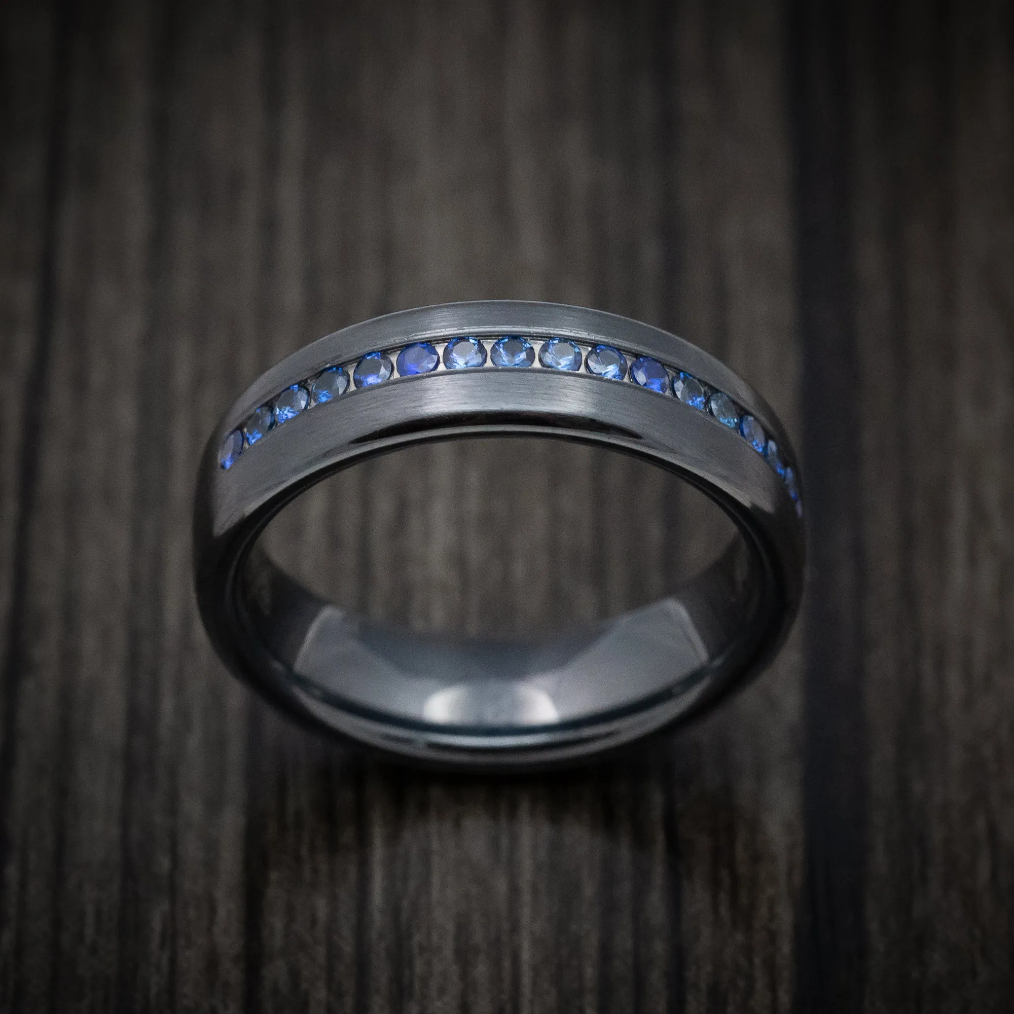 Black Titanium Band with Sapphires Mens Band
