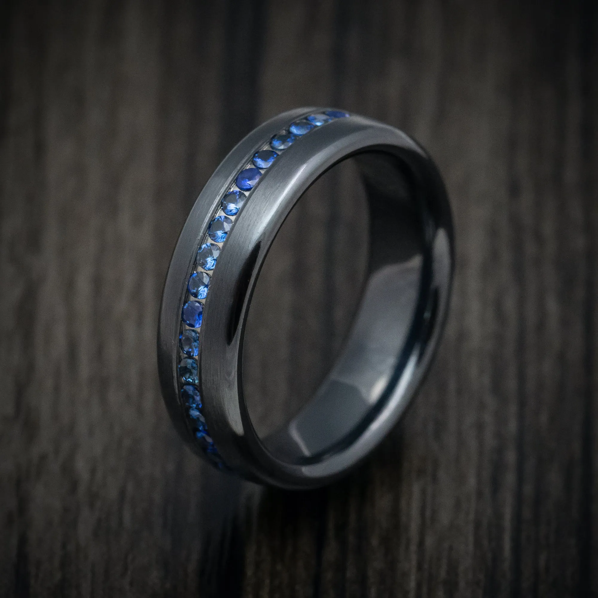 Black Titanium Band with Sapphires Mens Band