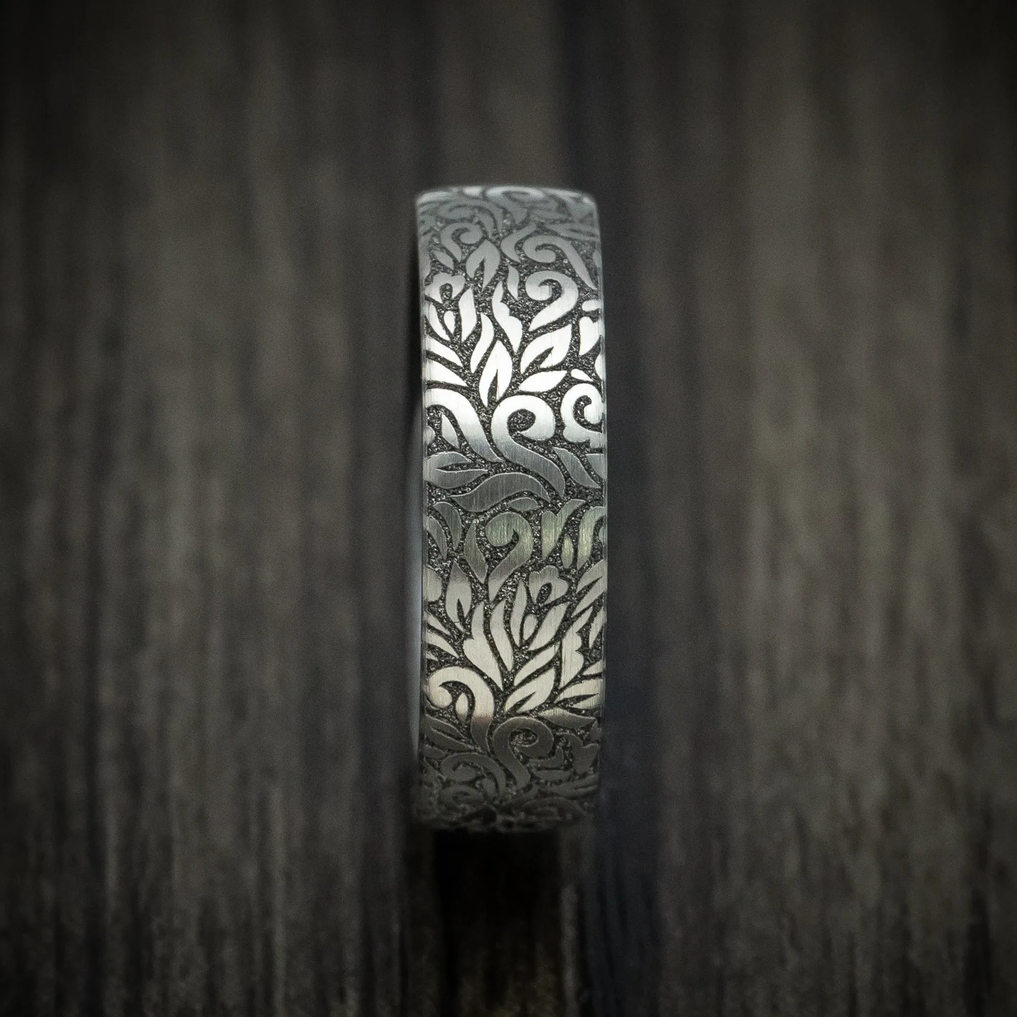 Black Titanium Paisley Pattern Men's Ring Custom Made Band