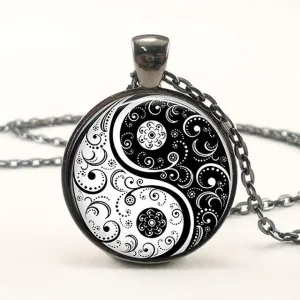 Black White Gothic Yin Yang Necklace