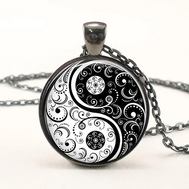 Black White Gothic Yin Yang Necklace