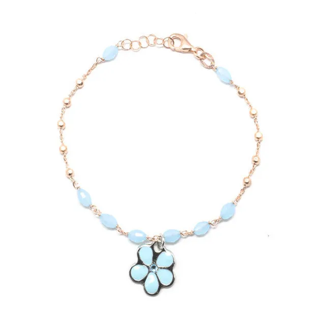 Blue Enamel Flower Bracelet in 925 Sterling Silver