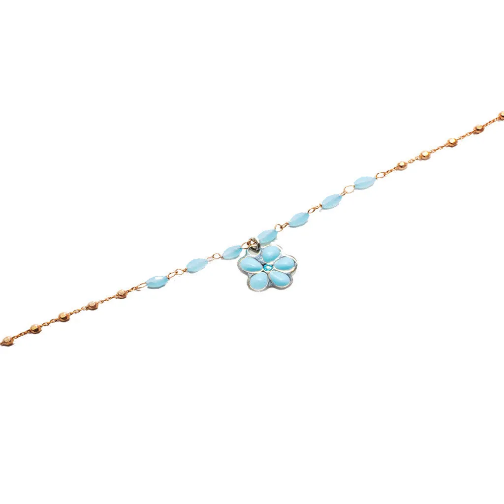 Blue Enamel Flower Bracelet in 925 Sterling Silver