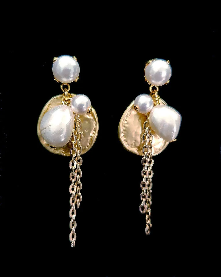 Bridal earrings - modern grecian pearl and gold chain - Corfu by Kezani