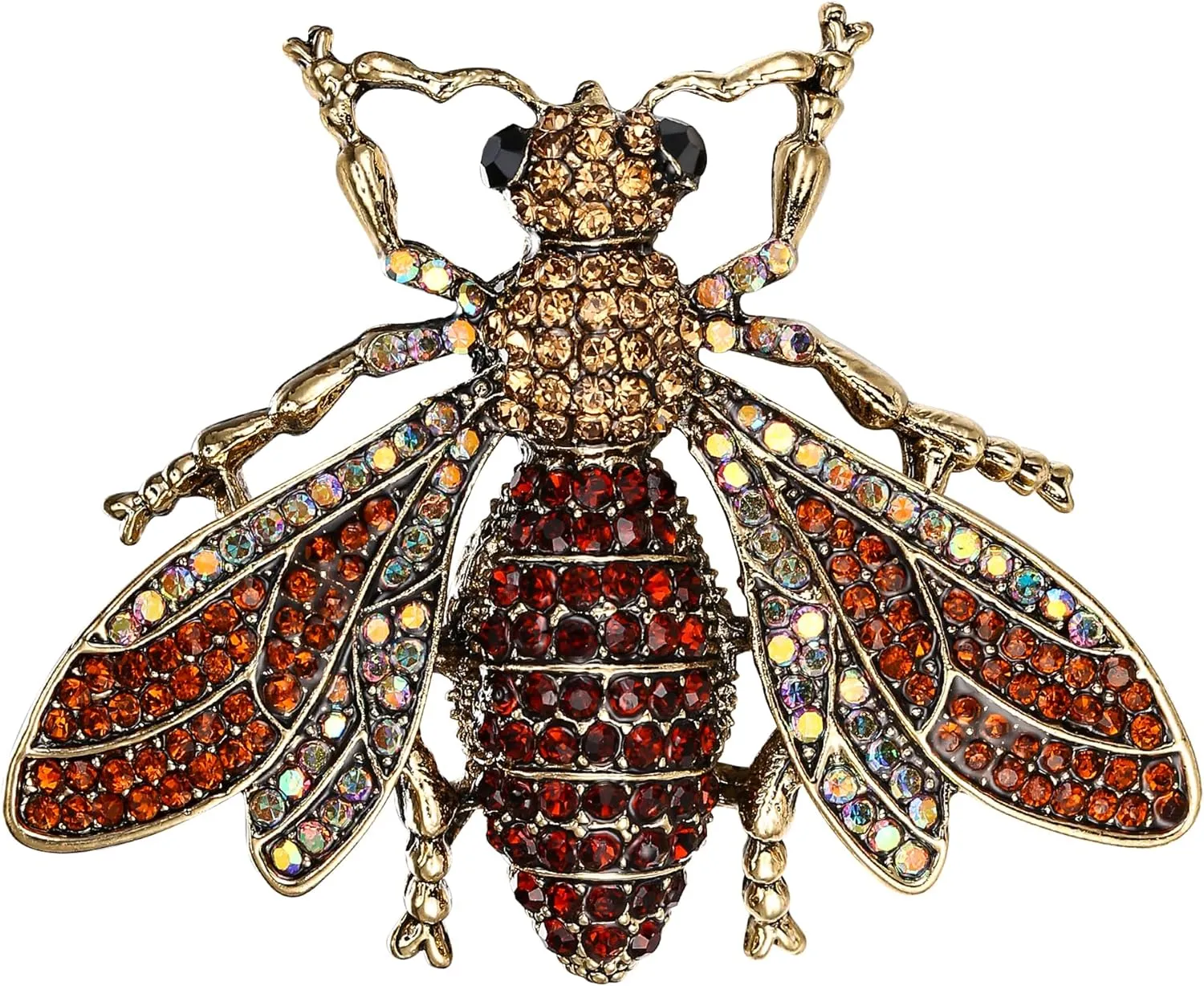 BriLove Vintage Inspired Insect Themed Animal Rhinestone Crystal Bee Brooches for Women Brown Gold-Tone