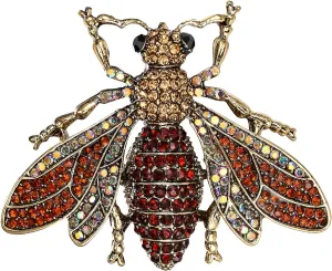 BriLove Vintage Inspired Insect Themed Animal Rhinestone Crystal Bee Brooches for Women Brown Gold-Tone