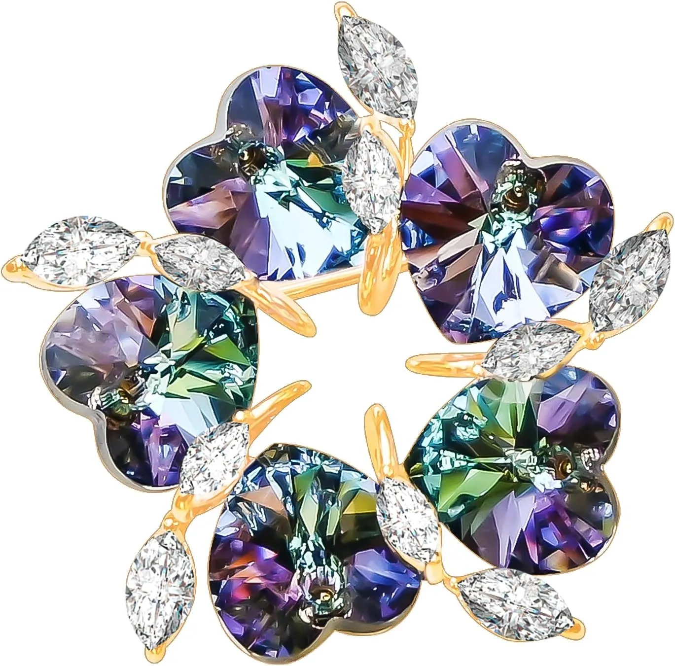 Brooches For Women,14k Gold Plated Copper,Crystal Brooch,Love Brooch,Heart Brooches,Brooches Pin for Birthday, Christmas,Valentines, Wedding Parties, Anniversaries,Flower Broach