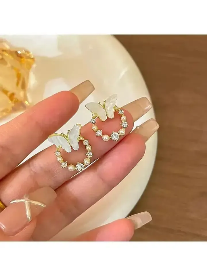 BUTTERFLY FAUX PEARL STUDS