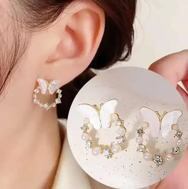 BUTTERFLY FAUX PEARL STUDS