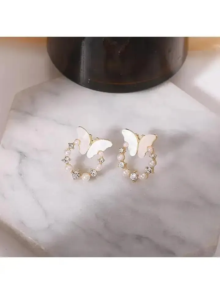 BUTTERFLY FAUX PEARL STUDS