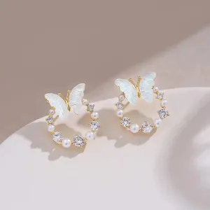 BUTTERFLY FAUX PEARL STUDS