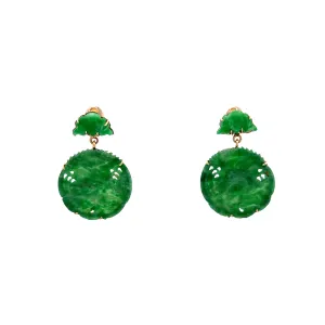 Cabochon Cut Jadeite Drop Earrings in 14k Yellow Gold