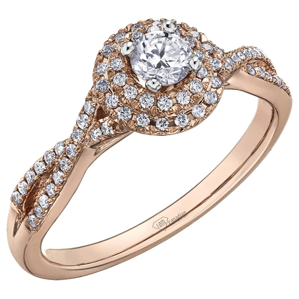 Canadian Diamond Ring with Halo and Twist Detailing