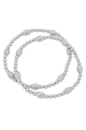Canvas Cyrus Mixed Metal Beaded Bracelet Stack in Silver