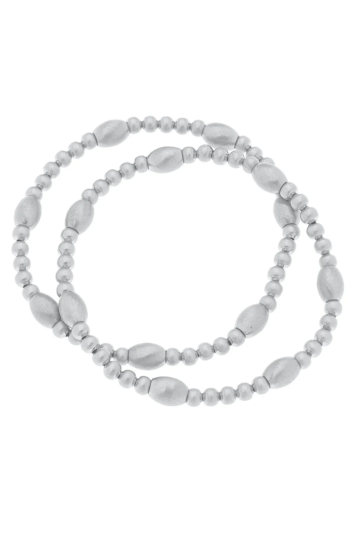 Canvas Cyrus Mixed Metal Beaded Bracelet Stack in Silver