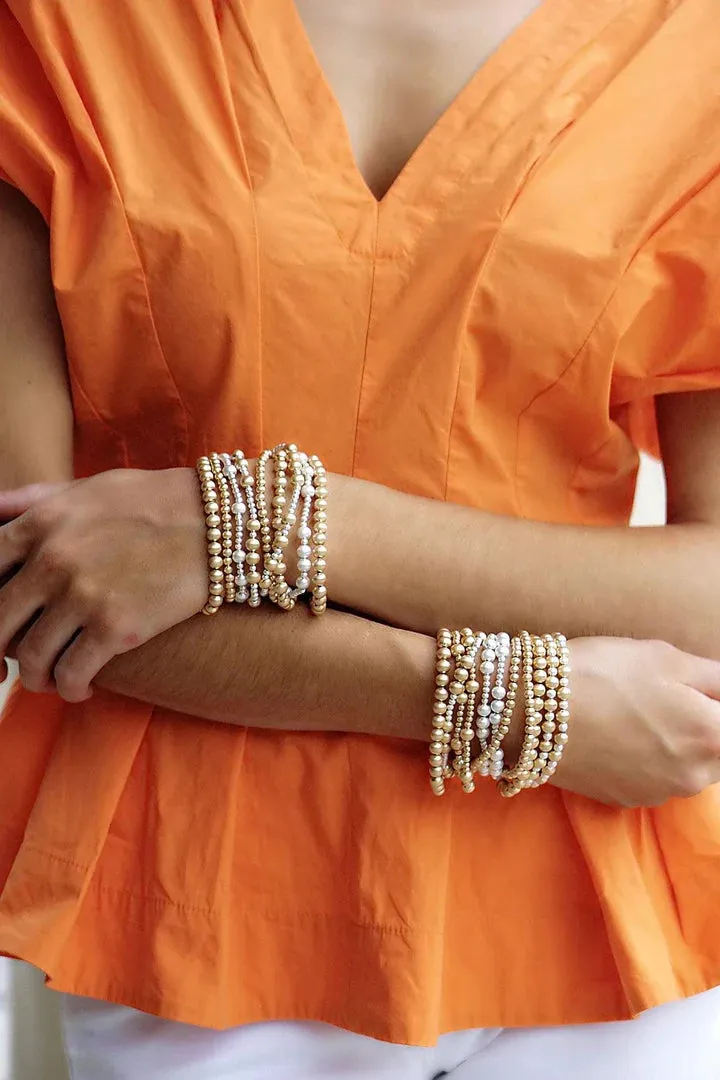 Canvas Shelby Ball Bead Stretch Bracelet Stack in Two Tone