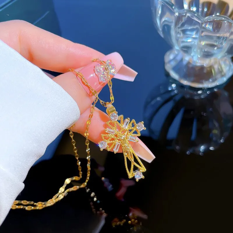 Clavicle Chain Light Luxury Cross Flower Micro-Set Zircon Pendant Necklace For Women