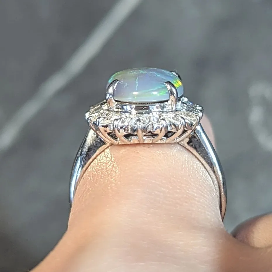 Contemporary 0.86 CTW Diamond Opal Platinum Halo Cluster Ring
