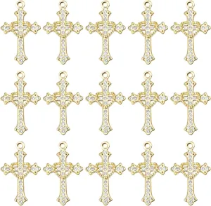 Cross Charms Rhinestone Alloy Cross Pendants Beads 40 Pcs Link Religious Virgencita Charms Small Crosses for Bracelets Jewelry Making Rosary Necklaces Earrings DIY Crafts