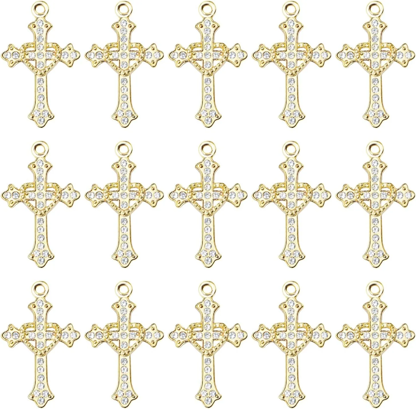 Cross Charms Rhinestone Alloy Cross Pendants Beads 40 Pcs Link Religious Virgencita Charms Small Crosses for Bracelets Jewelry Making Rosary Necklaces Earrings DIY Crafts