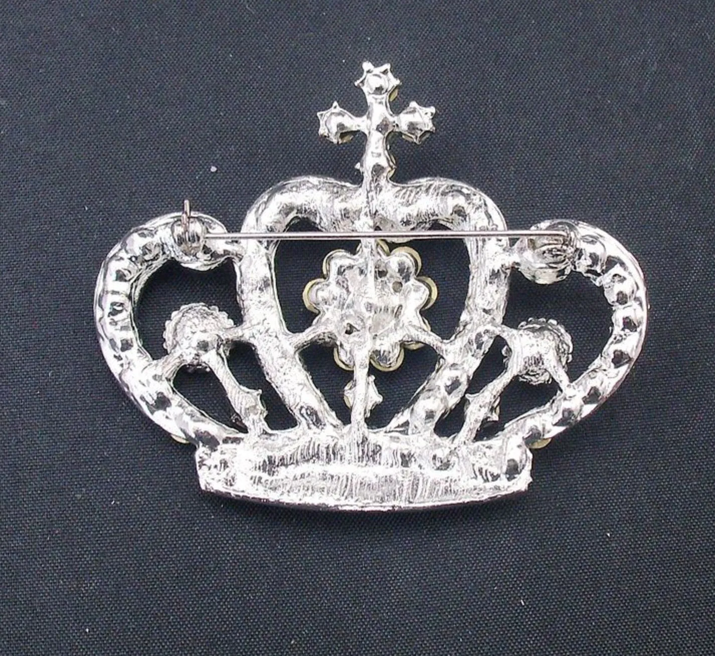 Crown brooch stunning vintage look silver plated stones royal design broach u18