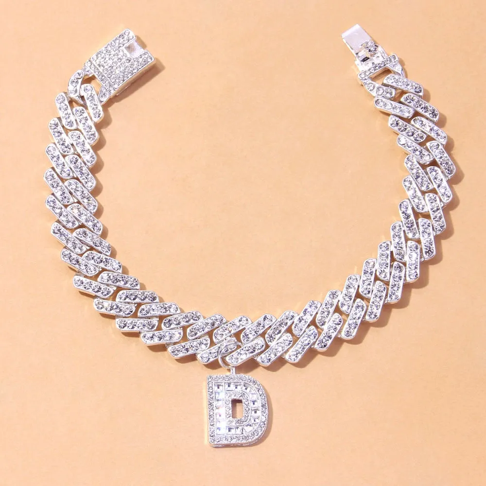 Crystal Hip Hop Cuban Link Initial A Z Alphabet Anklet