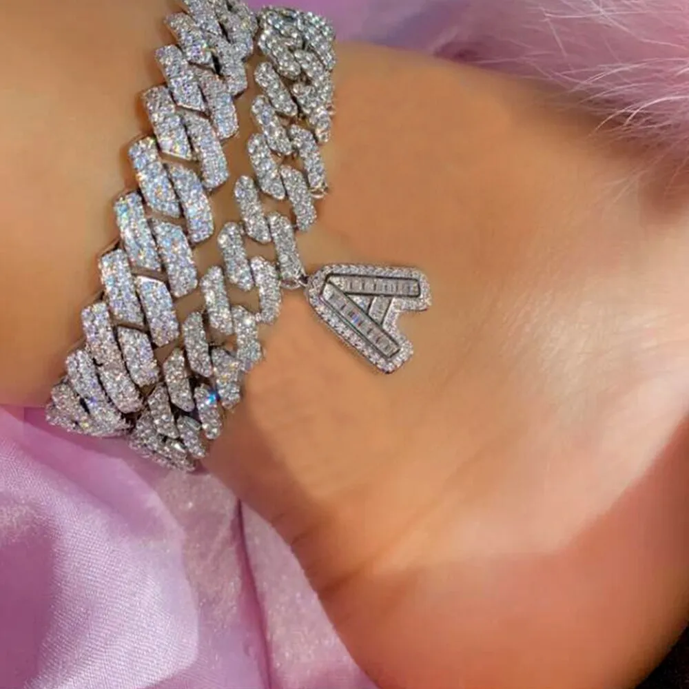 Crystal Hip Hop Cuban Link Initial A Z Alphabet Anklet