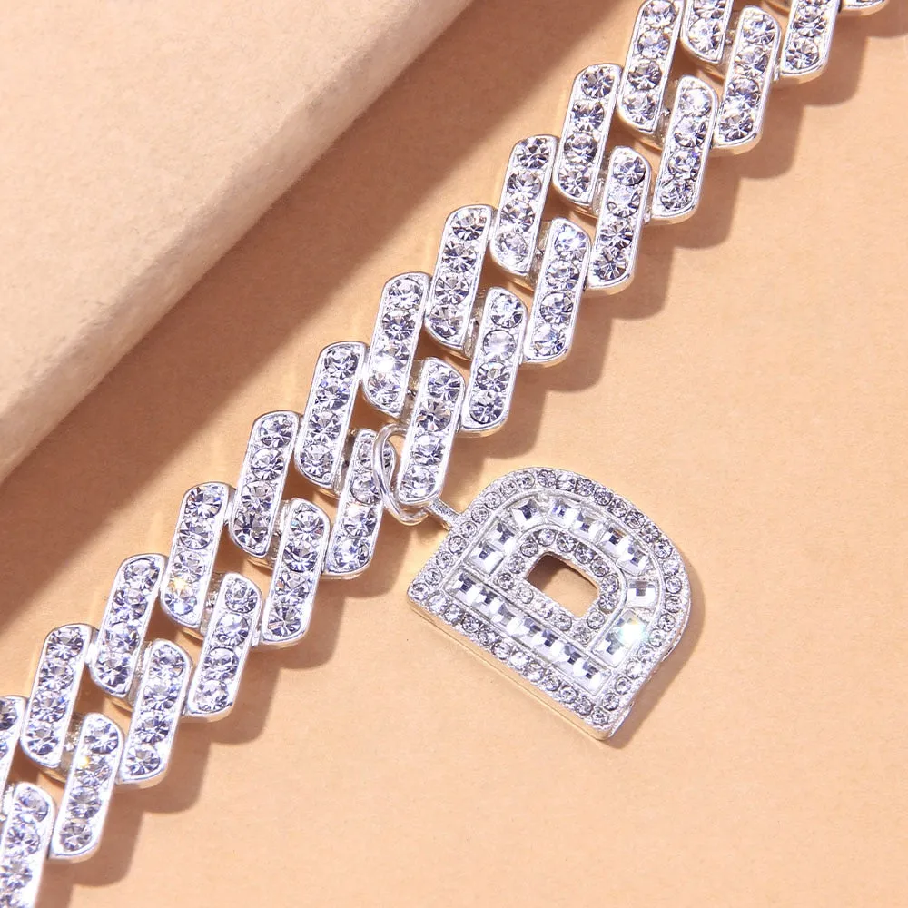Crystal Hip Hop Cuban Link Initial A Z Alphabet Anklet
