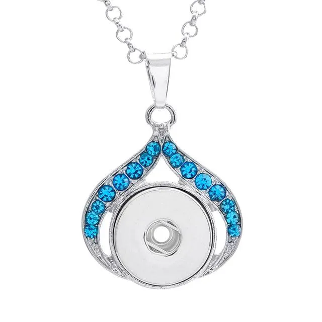 Crystal Water Drop Snap Button Pendant Necklace