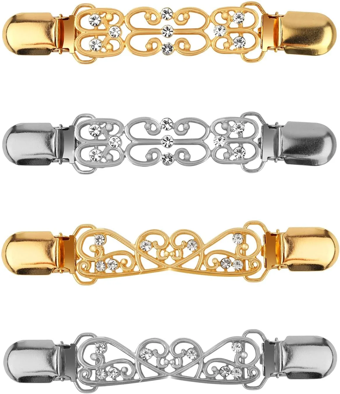 CUBACO 4PCS Cinch Clip Brooches and Pins for Women,Vintage Metal Sweater Clips Dress Clips Shirt Cinch Clip Tighten Clothing Pins