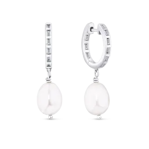 Cubic Zirconia & Freshwater Pearl Drop Earrings in Sterling Silver