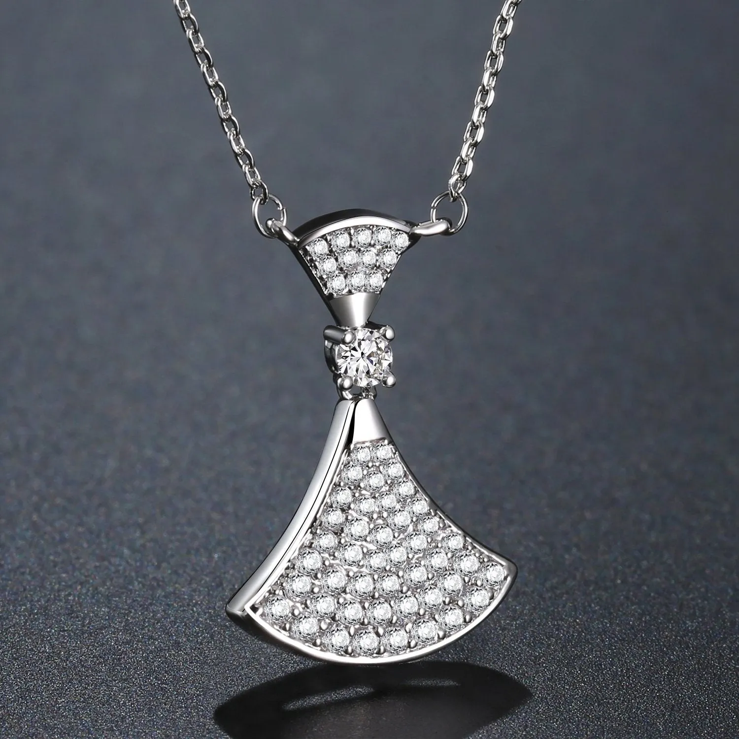 Cubic Zirconia White Gold Pendant Necklace KPN0252