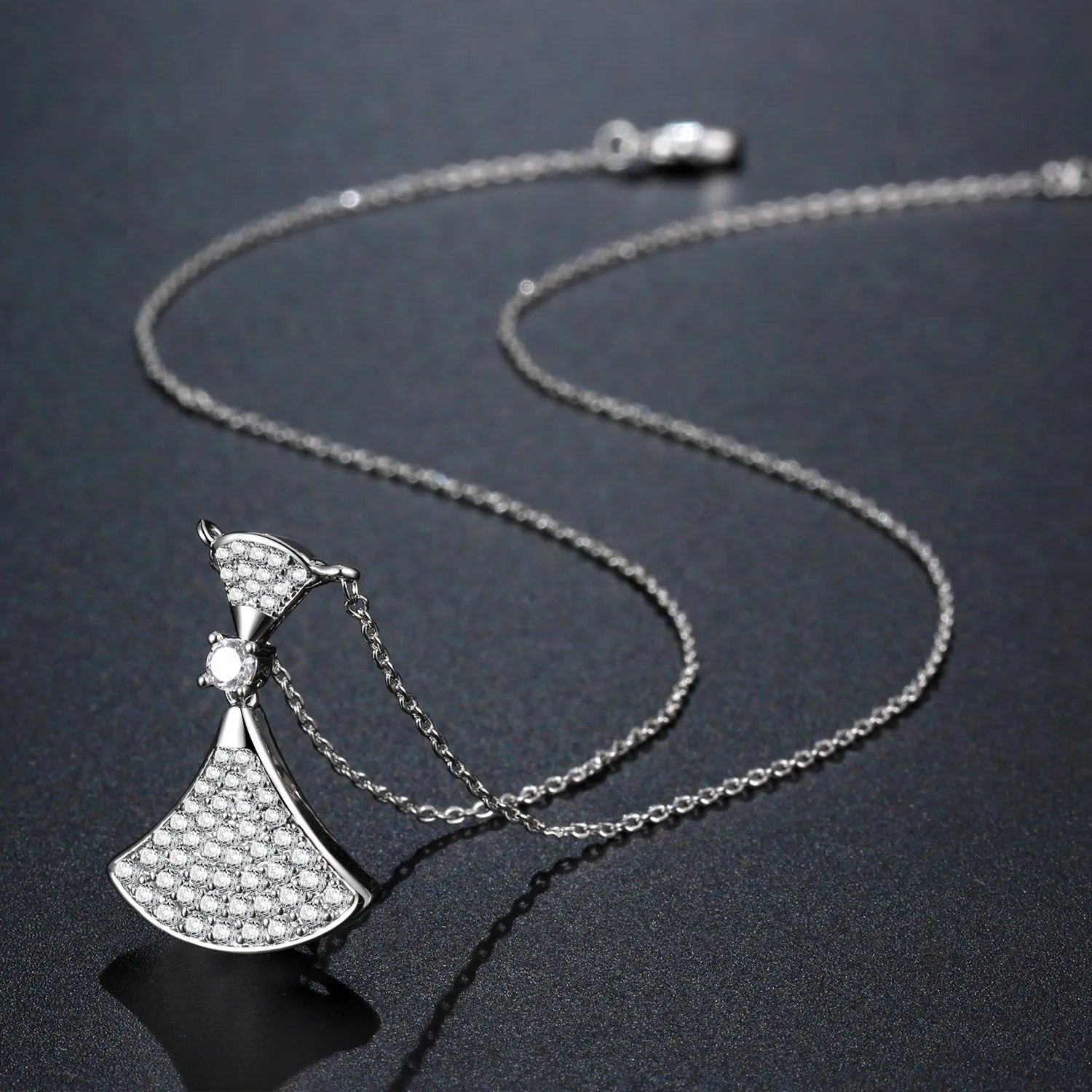 Cubic Zirconia White Gold Pendant Necklace KPN0252