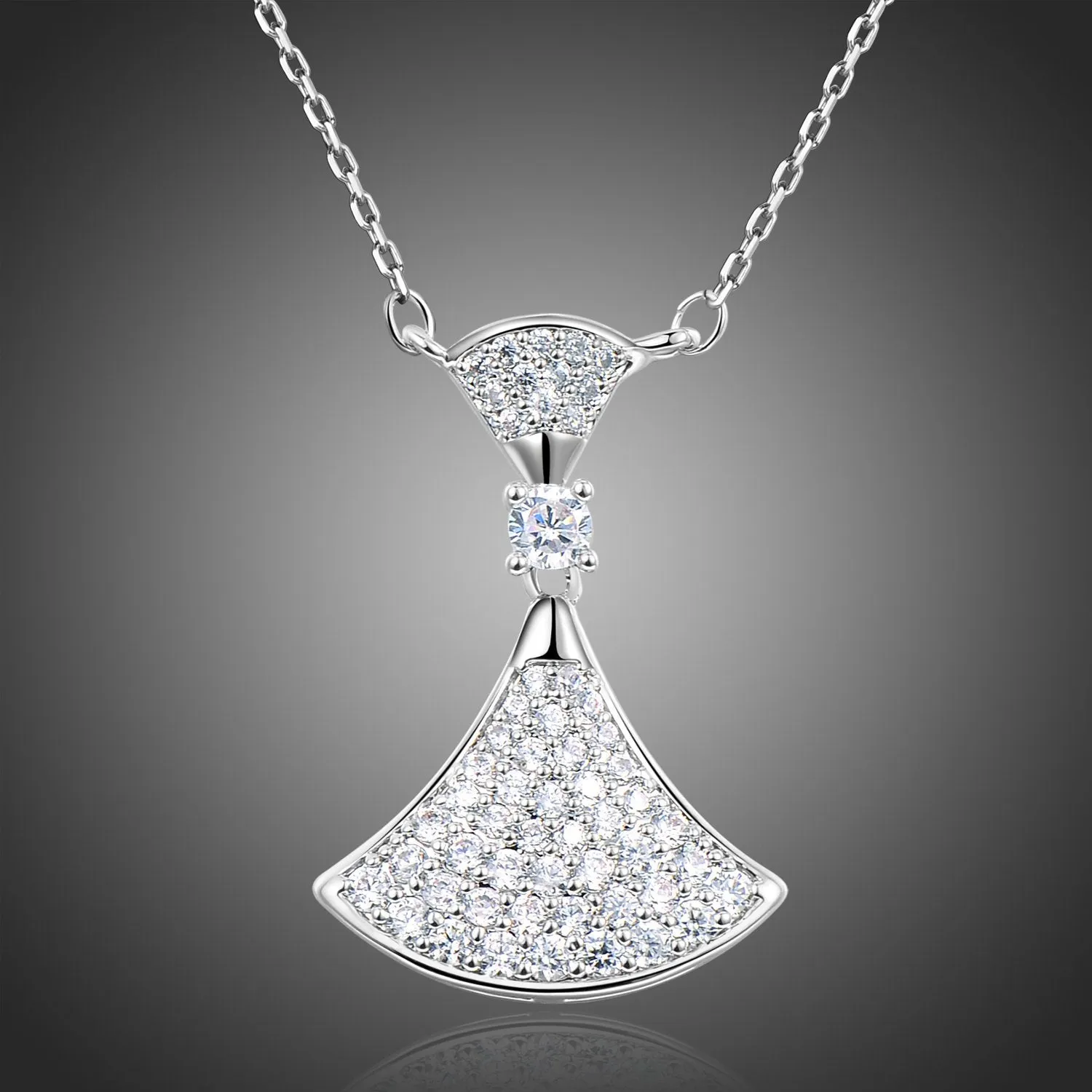 Cubic Zirconia White Gold Pendant Necklace KPN0252