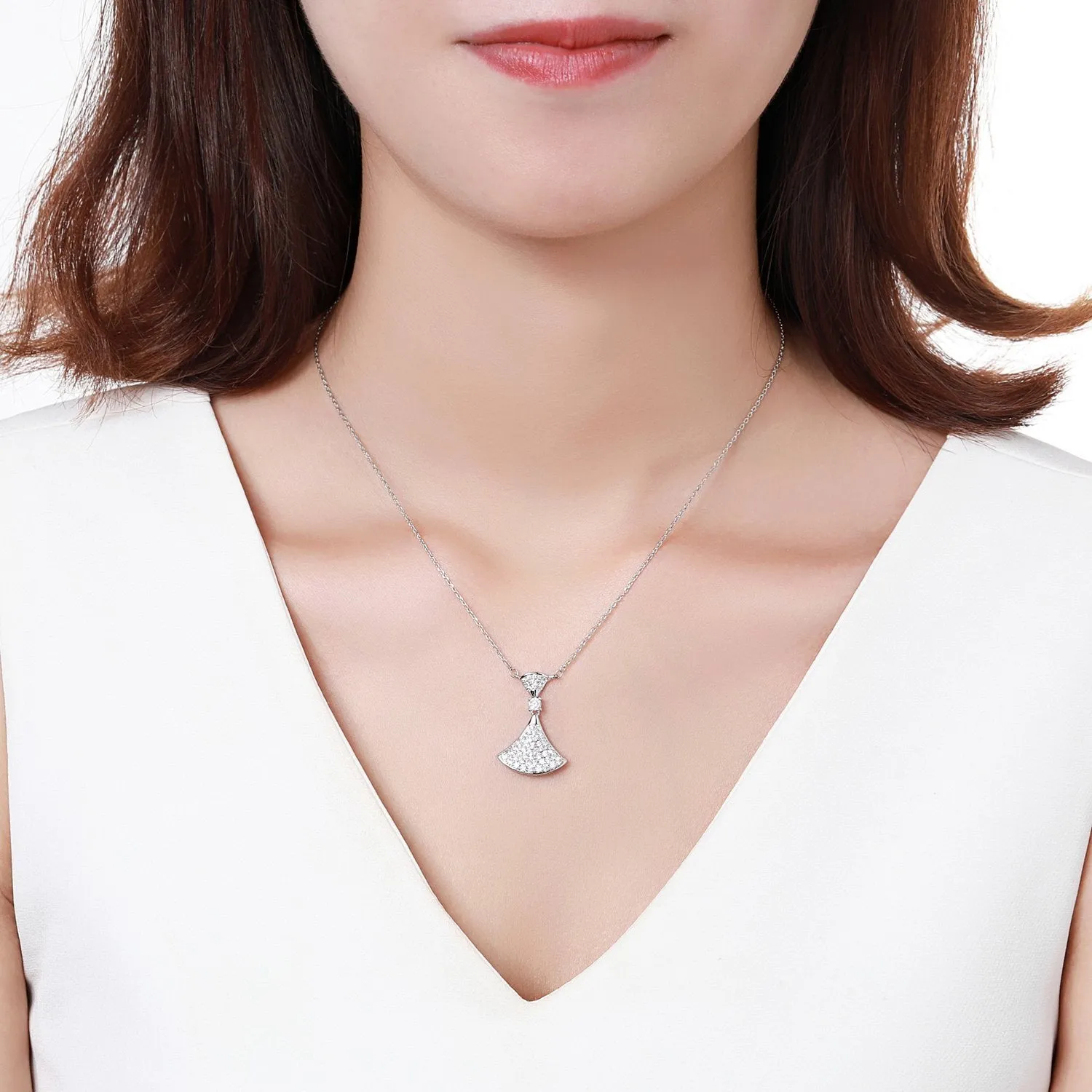 Cubic Zirconia White Gold Pendant Necklace KPN0252