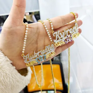 Custom mexican gold name necklace 3d nameplate necklace Birthstone