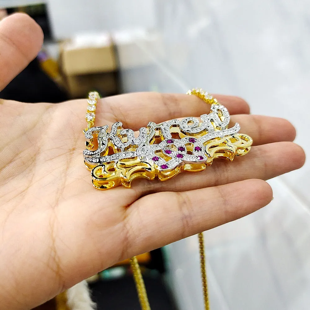 Custom mexican gold name necklace 3d nameplate necklace Birthstone