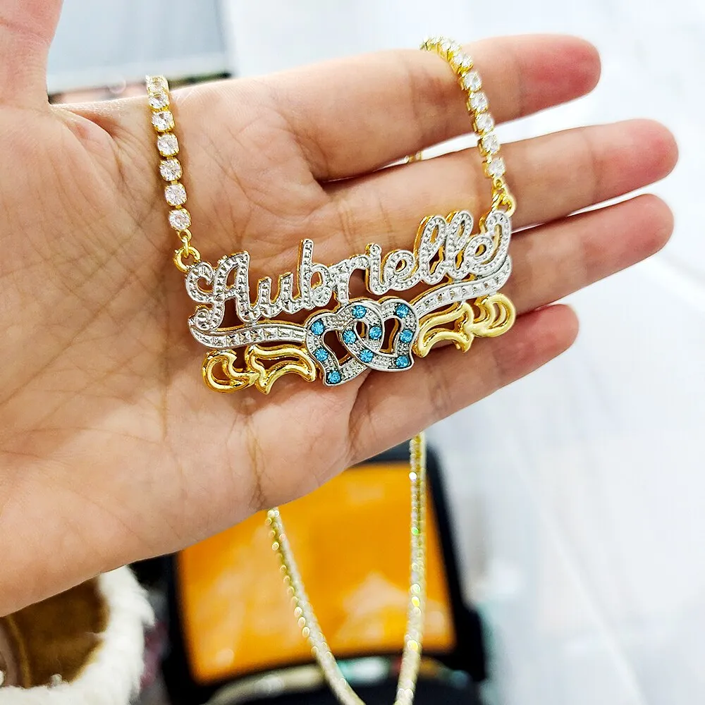 Custom mexican gold name necklace 3d nameplate necklace Birthstone