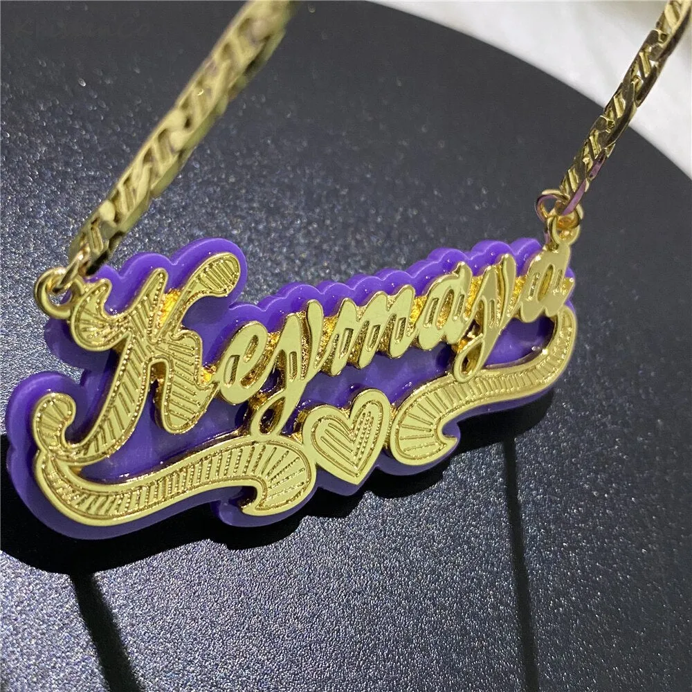 Customized Double Gold-plated Custom Name Necklace Custom Acrylic Pendant Necklace
