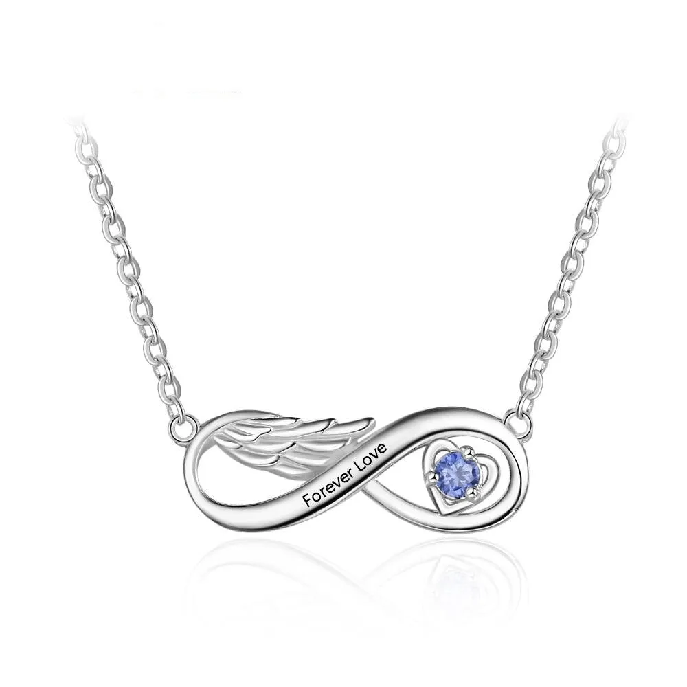 Customized Wing Infinity Relationship Birthstone Name Pendant Necklace