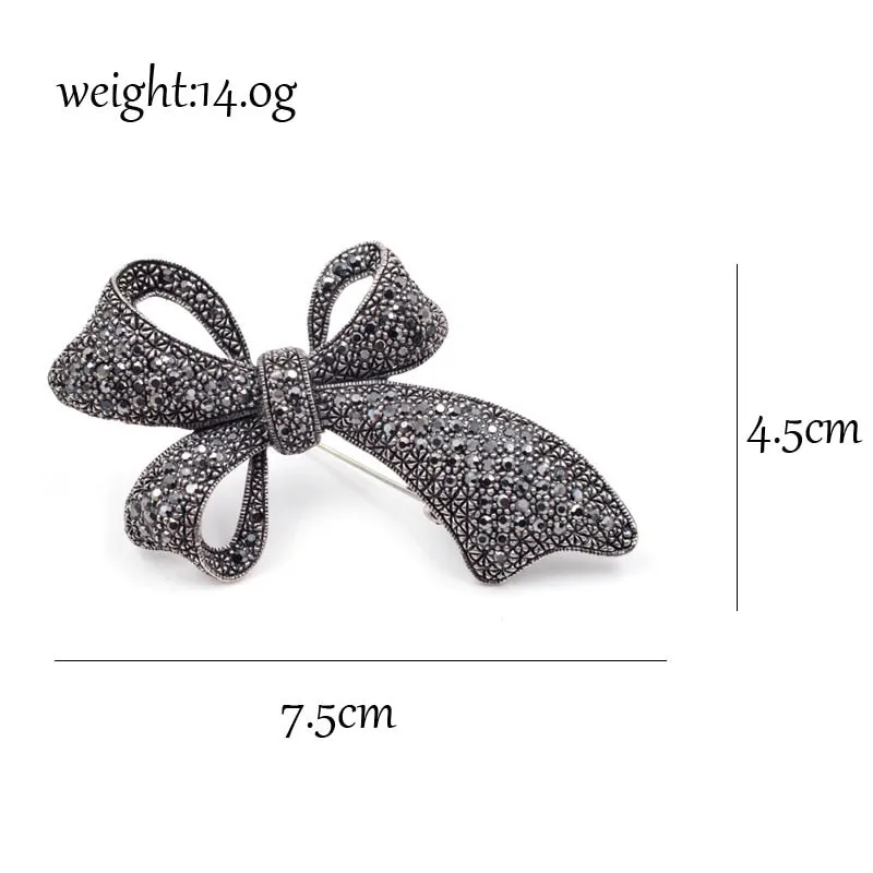 Cute Vintage Rhinestone Bow Brooches for Women