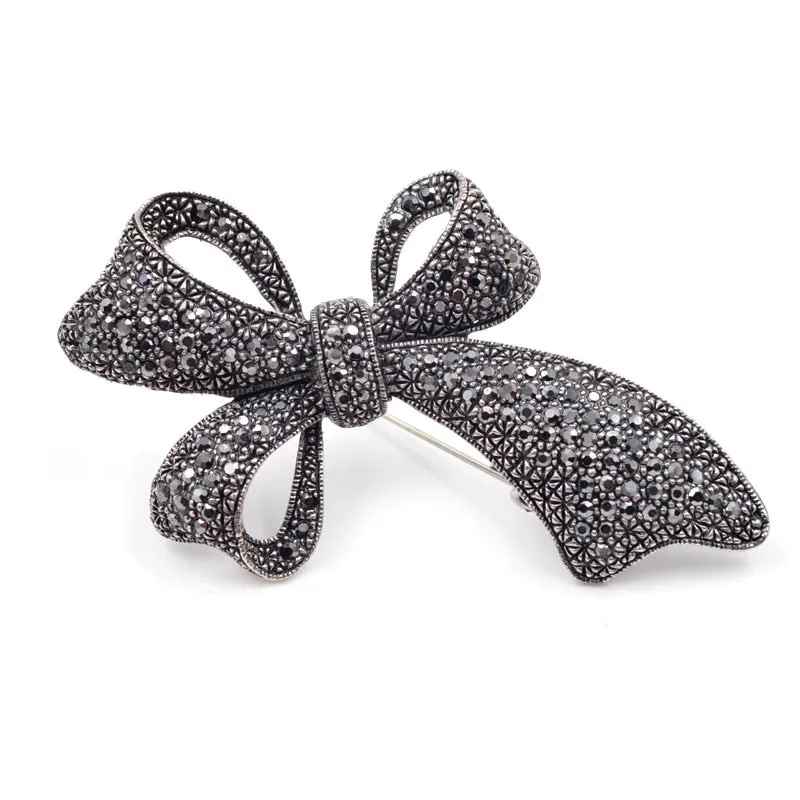 Cute Vintage Rhinestone Bow Brooches for Women
