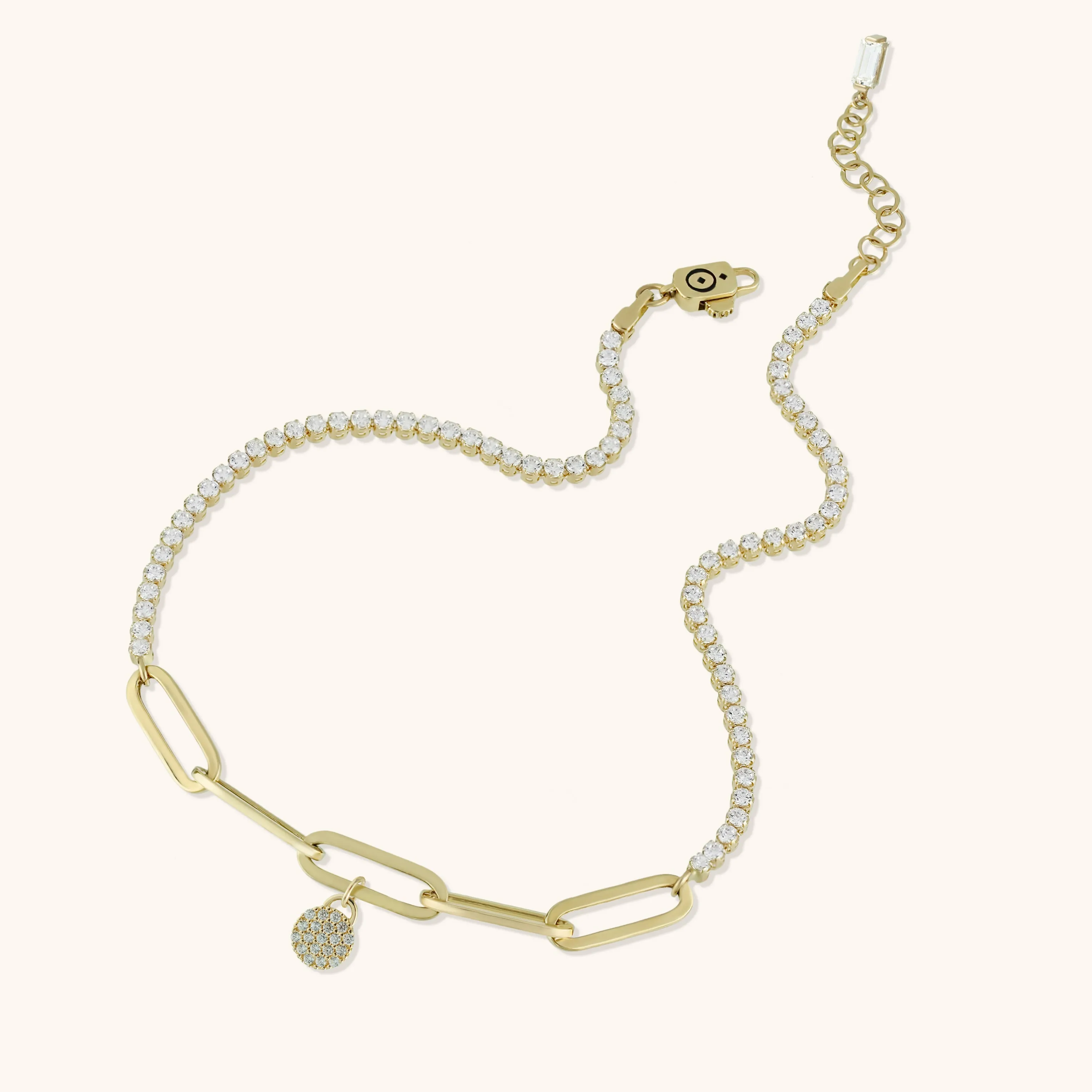 CZ Charm Paperclip Anklet 14K Yellow Gold
